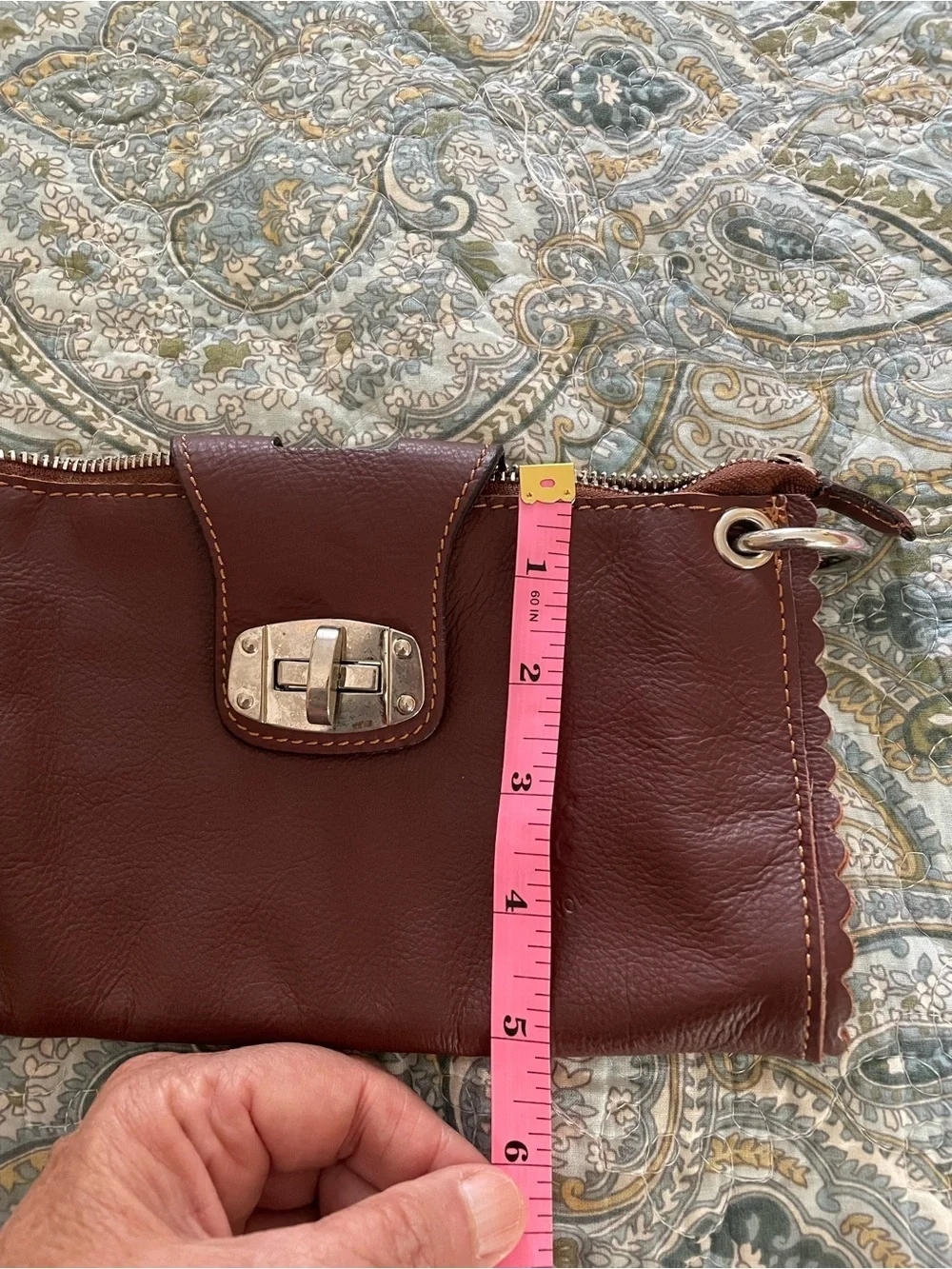 Vintage Genuine Italian Leather Brown Wristlet Clutch Scalloped Edge 🇮🇹